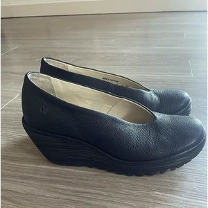 Fly London Black Leather Yaz Wedge
